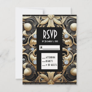 Art Deco Black & Gold Diamond RSVP Cards