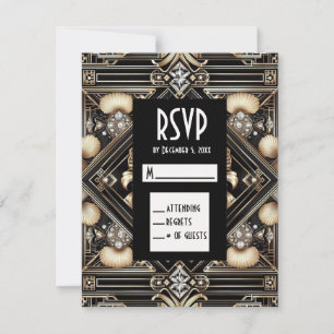 Art Deco Black & Gold Diamond RSVP Cards