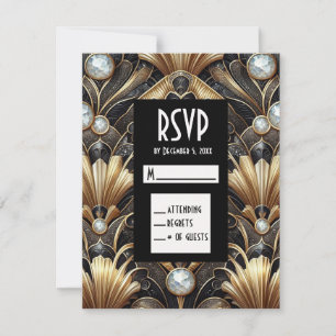 Art Deco Black & Gold Diamond RSVP Cards
