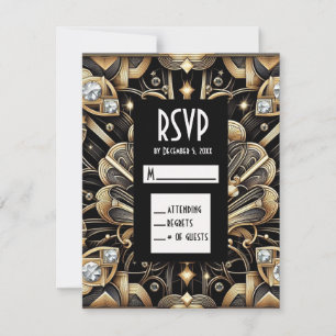 Art Deco Black & Gold Diamond RSVP Cards
