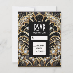 Art Deco Black & Gold Diamond RSVP Cards