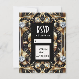 Art Deco Black & Gold Diamond RSVP Cards