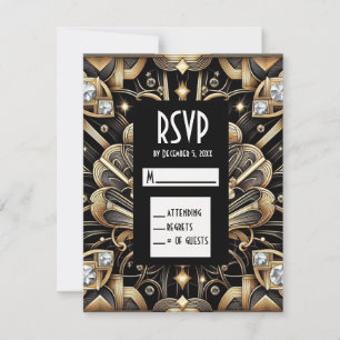 Art Deco Black & Gold Diamond RSVP Cards
