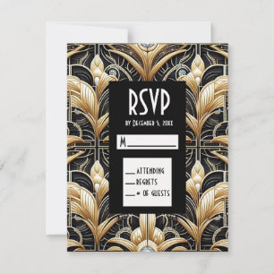Art Deco Black & Gold Diamond RSVP Cards