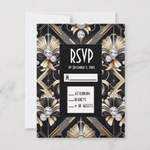 Art Deco Black & Gold Diamond RSVP Cards