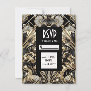 Art Deco Black & Gold Diamond RSVP Cards