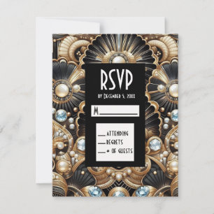 Art Deco Black & Gold Diamond RSVP Cards