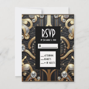 Art Deco Black & Gold Diamond RSVP Cards