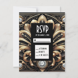 Art Deco Black & Gold Diamond RSVP Cards