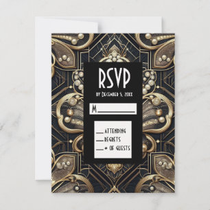 Art Deco Black & Gold Diamond RSVP Cards