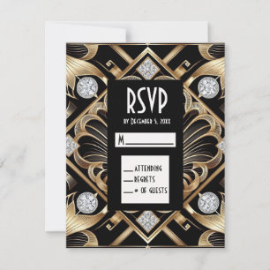 Art Deco Black & Gold Diamond RSVP Cards