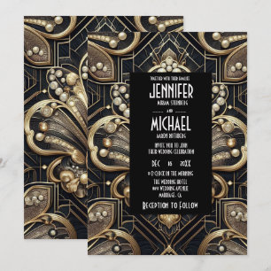 Art Deco Black & Gold Diamond Wedding Invitations