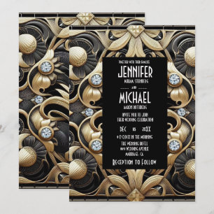 Art Deco Black & Gold Diamond Wedding Invitations