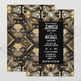 Art Deco Black & Gold Diamond Wedding Invitations