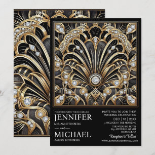 Art Deco Black & Gold Diamond Wedding Invitations 