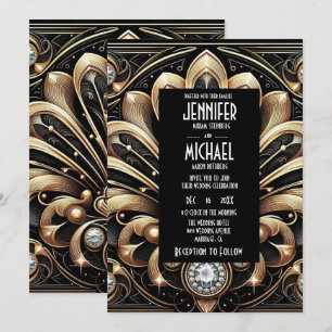 Art Deco Black & Gold Diamond Wedding Invitations