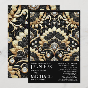 Art Deco Black & Gold Diamond Wedding Invitations