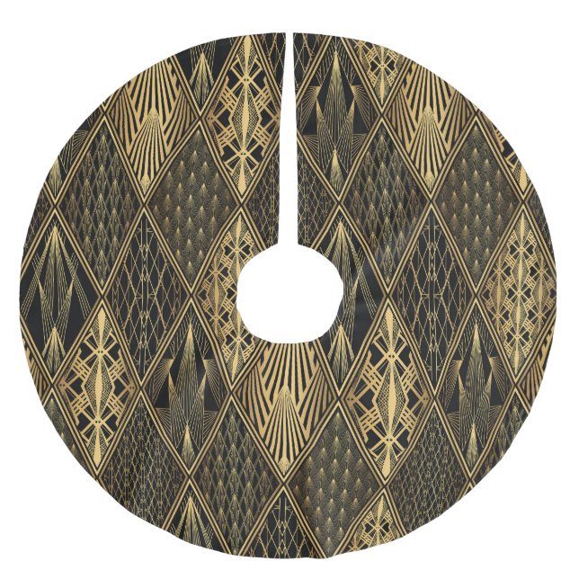 Art Deco Black Gold Elegance Brushed Polyester Tree Skirt (Front)