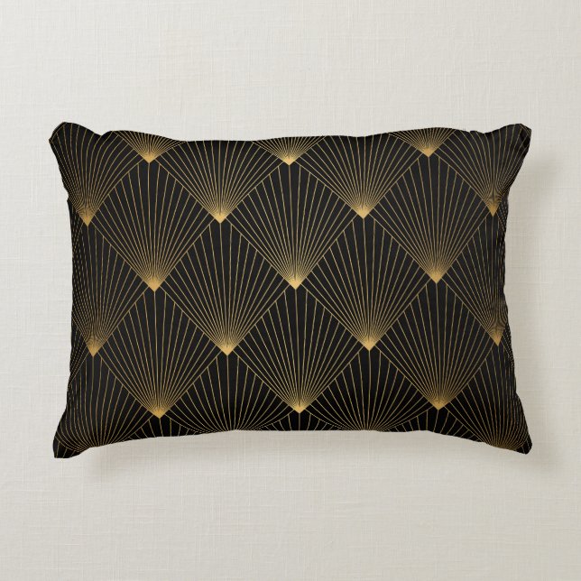 Art Deco: Black Gold Elegance. Decorative Cushion (Front)