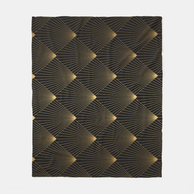 Art Deco: Black Gold Elegance. Fleece Blanket (Front)