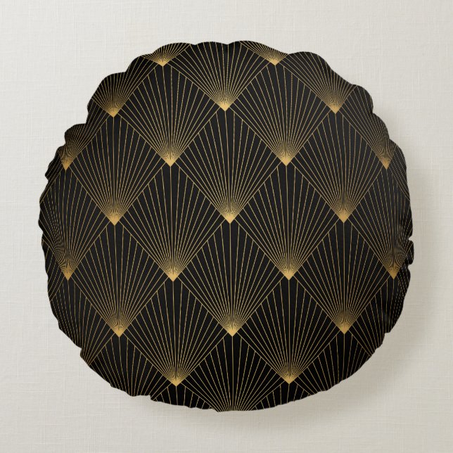 Art Deco: Black Gold Elegance. Round Cushion (Front)