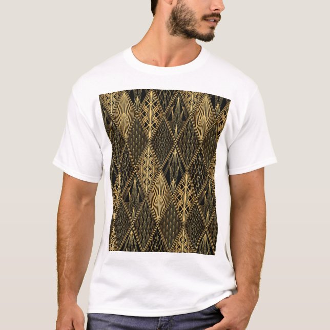 Art Deco Black Gold Elegance T-Shirt (Front)