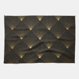 Art Deco: Black Gold Elegance. Tea Towel