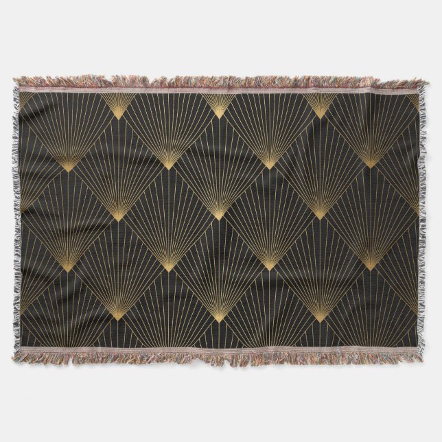 Art Deco: Black Gold Elegance. Throw Blanket (Front)
