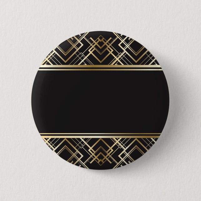 Art deco,black,gold,elegant,chic,monogram ready, 6 cm round badge (Front)