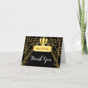 Art Deco Black & Gold Elegant Thank You Fold Card