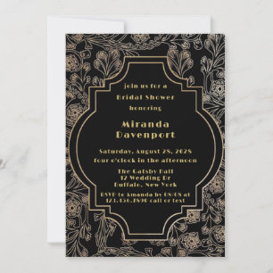 Art Deco Black Gold Flower Bridal Shower Invitation