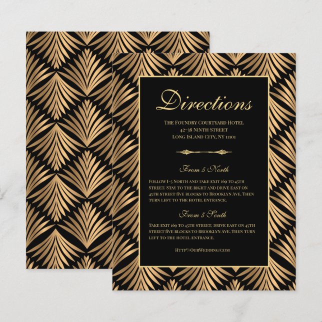 Art Deco Black Gold Gatsby Wedding Directions Invitation (Front/Back)