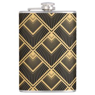 Art Deco Black Gold: Geometric Hip Flask