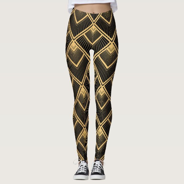 Art Deco Black Gold: Geometric Leggings (Front)