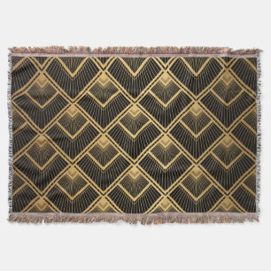 Art Deco Black Gold: Geometric Throw Blanket