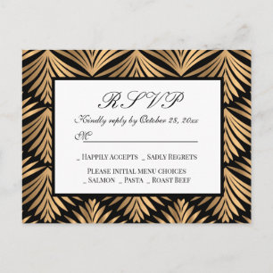 Art Deco Black Gold Great Gatsby Wedding RSVP Card