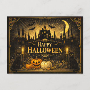 Art Deco Black Gold Halloween Holiday Postcard