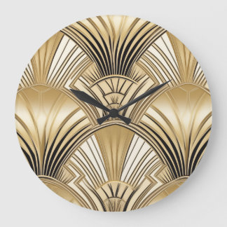 Art deco black gold large clock