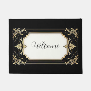 Art Deco Black & Gold Ornate Frame Area Rug