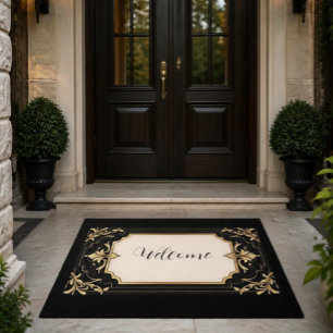 Art Deco Black & Gold Ornate Frame Area Rug