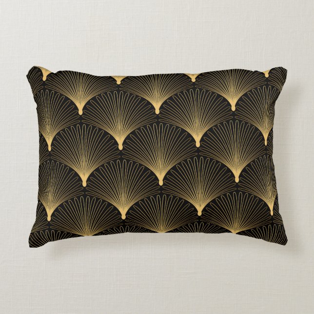 Art Deco: black gold pattern. Decorative Cushion (Front)