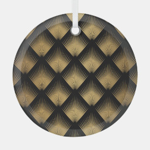 Art Deco, black gold pattern. Glass Tree Decoration