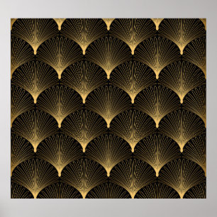 Art Deco: black gold pattern. Poster
