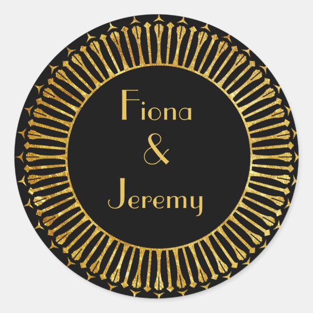 Art Deco Black & Gold Personalised Wedding Seals (Front)