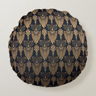 Art Deco Black Gold: Retro. Round Cushion