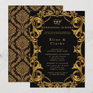 Art Deco Black Gold Royal Rehearsal Dinner Invitation