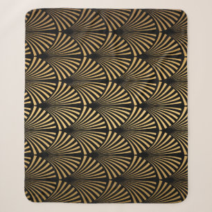 Art Deco: Black Gold Scales. Sherpa Blanket