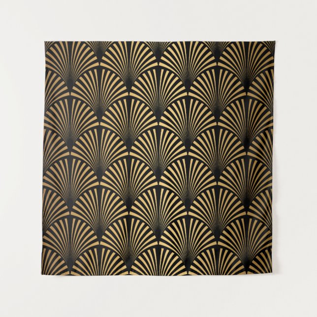 Art Deco: Black Gold Scales. Tapestry (Front)