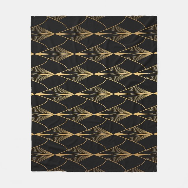 Art Deco: Black Gold Seamless Luxury Fleece Blanket (Front)