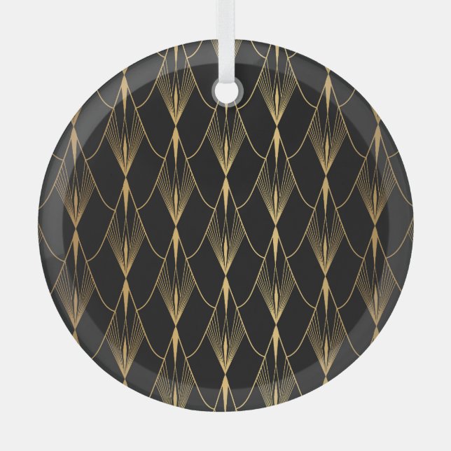 Art Deco: Black Gold Seamless Luxury Glass Tree Decoration (Front)